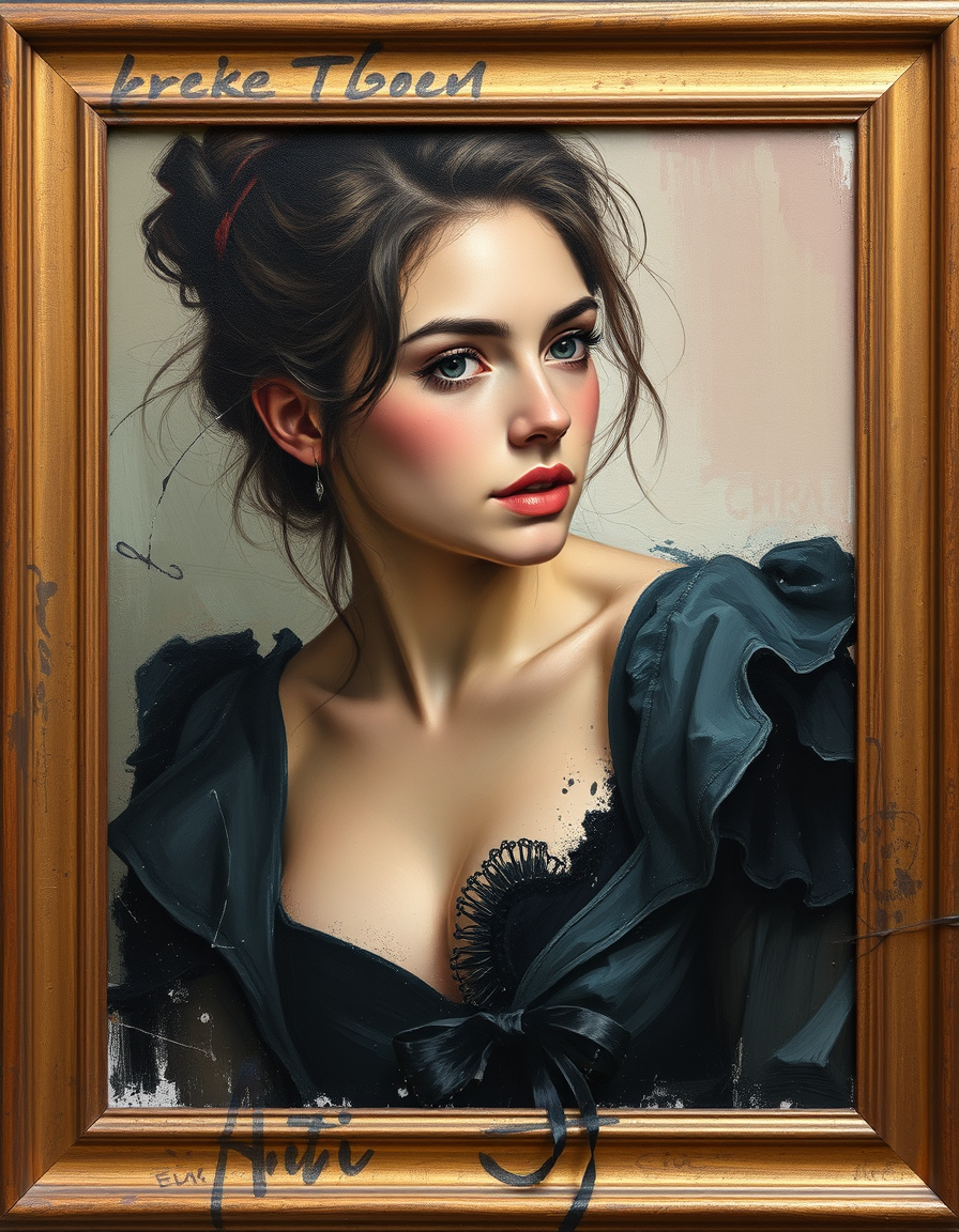 Turn Photo Into Paintings idea: painting from the photo, expressive brushwork, painterly rendering, Grosse femme garder ses formes , framed fine-art painting