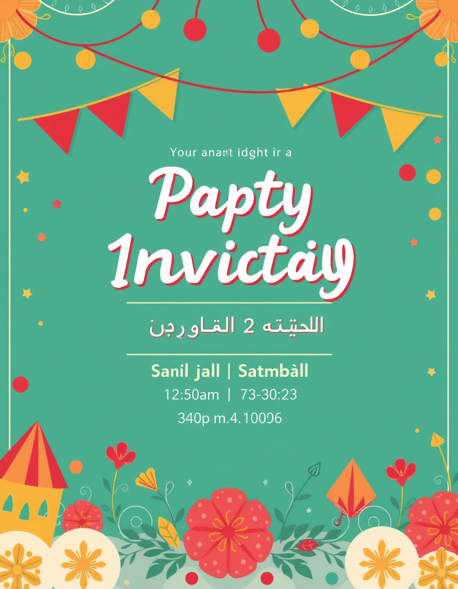 Invitation idea: party invitation design, festive layout, decorative border, space for event details, بطاقة دعوة لعشاء احتفالي مزينة بإطار من أكواز الصنوبر وأكاليل خشب