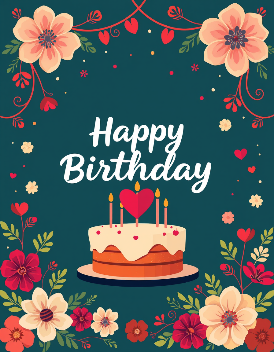 Birthday Cards idea: birthday card design, cheerful festive artwork, space for greeting, Happy Birthday Kimaya Love Ved , printable birthday card