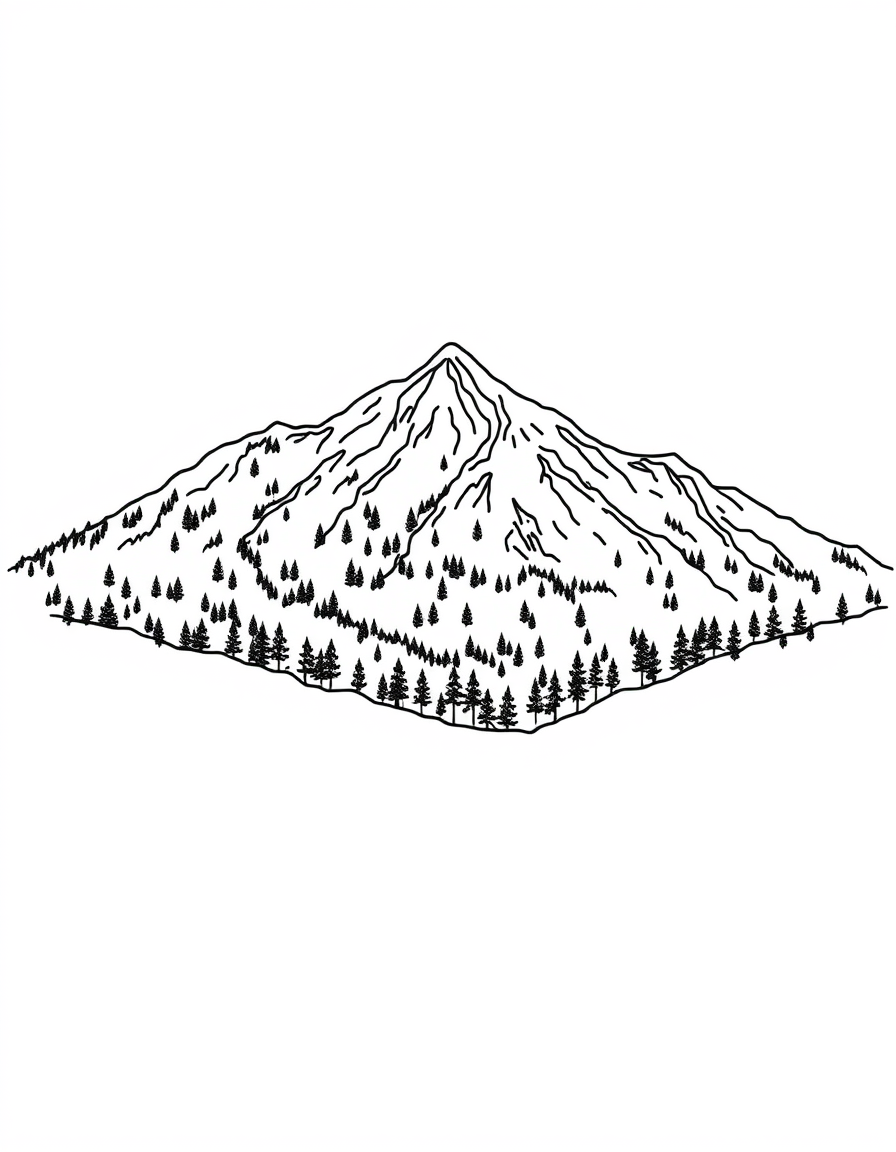 Photo To Outline idea: photo to outline drawing, clean contour lines, minimal shading, preserve subject silhouette, Adirondacks mountain , simple black line art, white backg