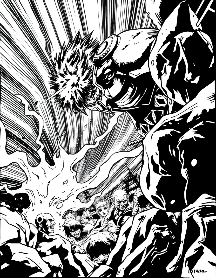 Comic Art idea: comic art, bold ink lines, halftone shading, dynamic composition, hase , graphic novel illustration, comic panel ready