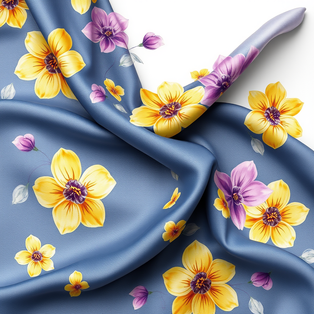 Watercolor idea: watercolor painting, soft transparent washes, wet-on-wet bleeds, paper texture visible, Elegant silk scarf draped softly, beautiful vintage floral pat