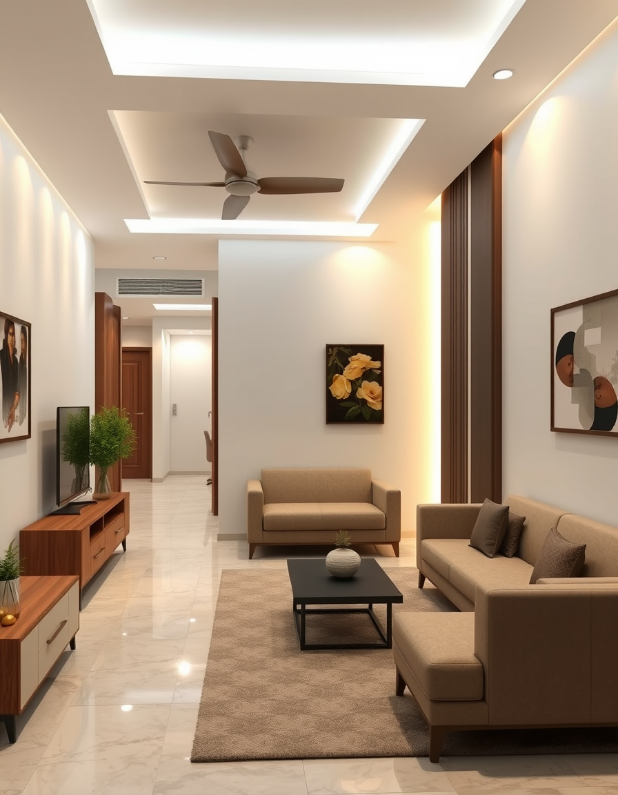 Room Design idea: AI room design, full room layout furniture and lighting, photorealistic interior render, i have plot with 56 foot lenght and 26 foot width face , i wa