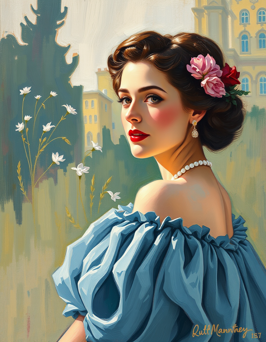 Impressionist idea: impressionist painting style, loose brushstrokes, light and atmosphere, 1930s woman , inspired by Monet and Renoir, impressionist masterwork