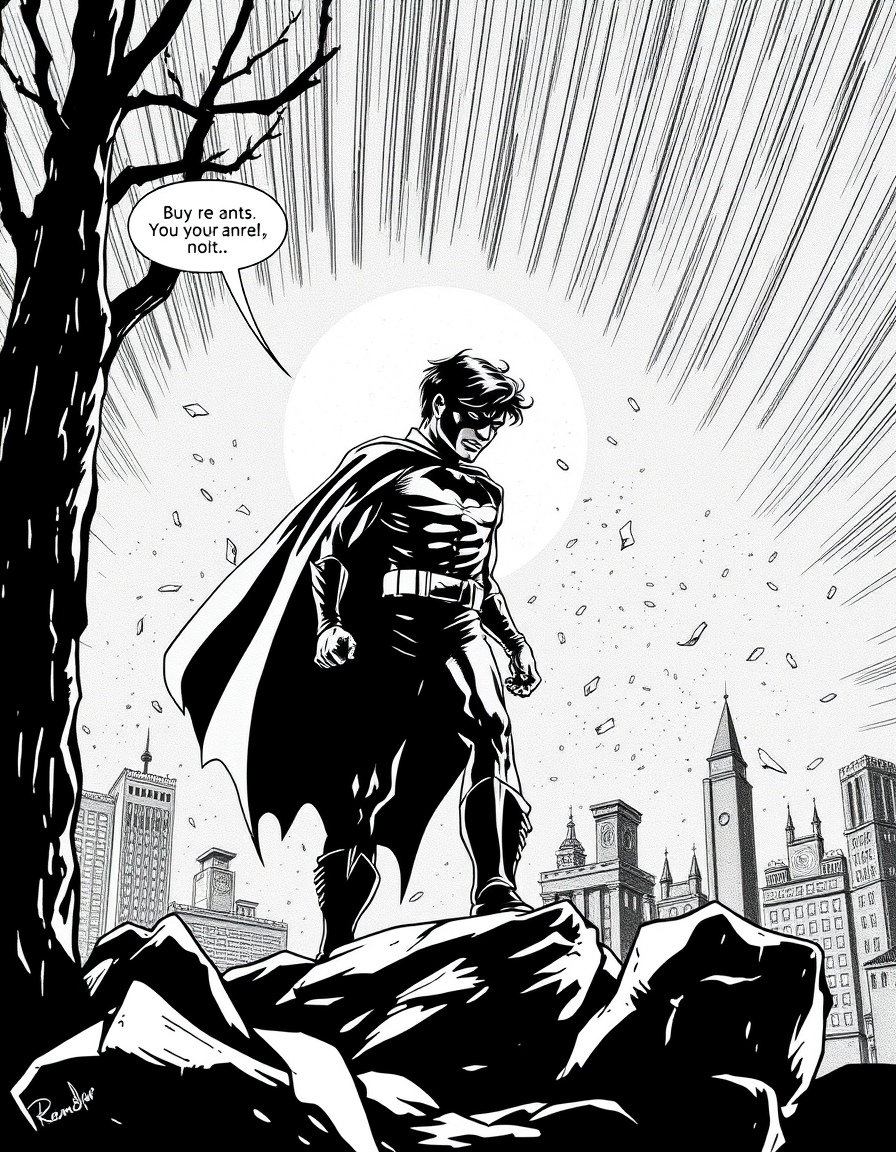 Comic Art idea: comic art, bold ink lines, halftone shading, dynamic composition, Bruce wayne lost his parents at his age of four and half , graphic novel illustratio