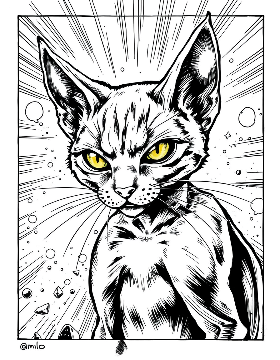 Comic Art idea: comic art, bold ink lines, halftone shading, dynamic composition, QUE TENGA UNA POLERA EN SU MEJILLA TENGA UUN ESTRELLA SU ANTELA DE COLOR AMARILLO un