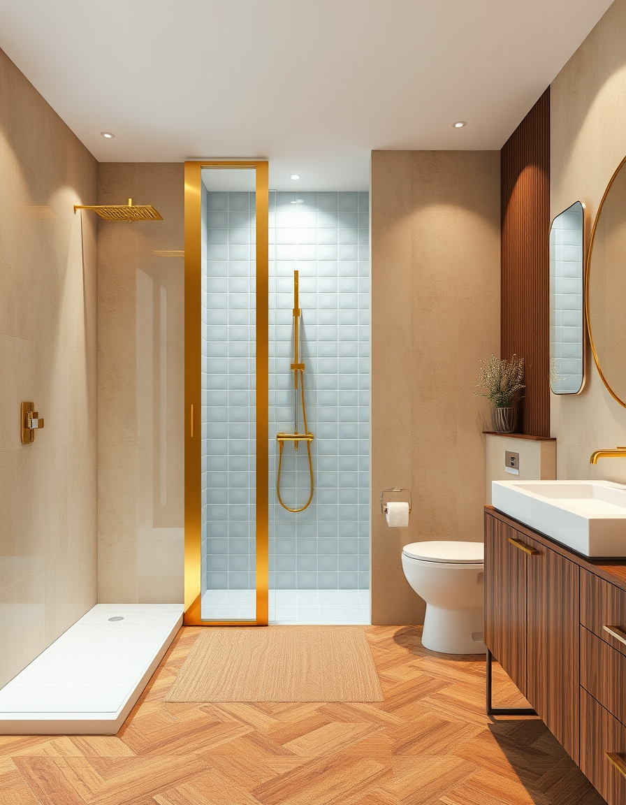 Interior Design idea: AI interior design, cohesive furniture layout decor and lighting, photorealistic interior render, Make a visualization of a bathroom. This is a rectan
