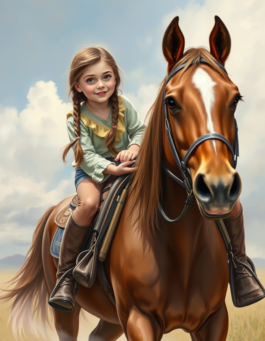 Book Covers idea: cover-ready concept art organized around genre, focal point, and title-safe space, deliberate composition, 12 year old smiling girl with brown braids