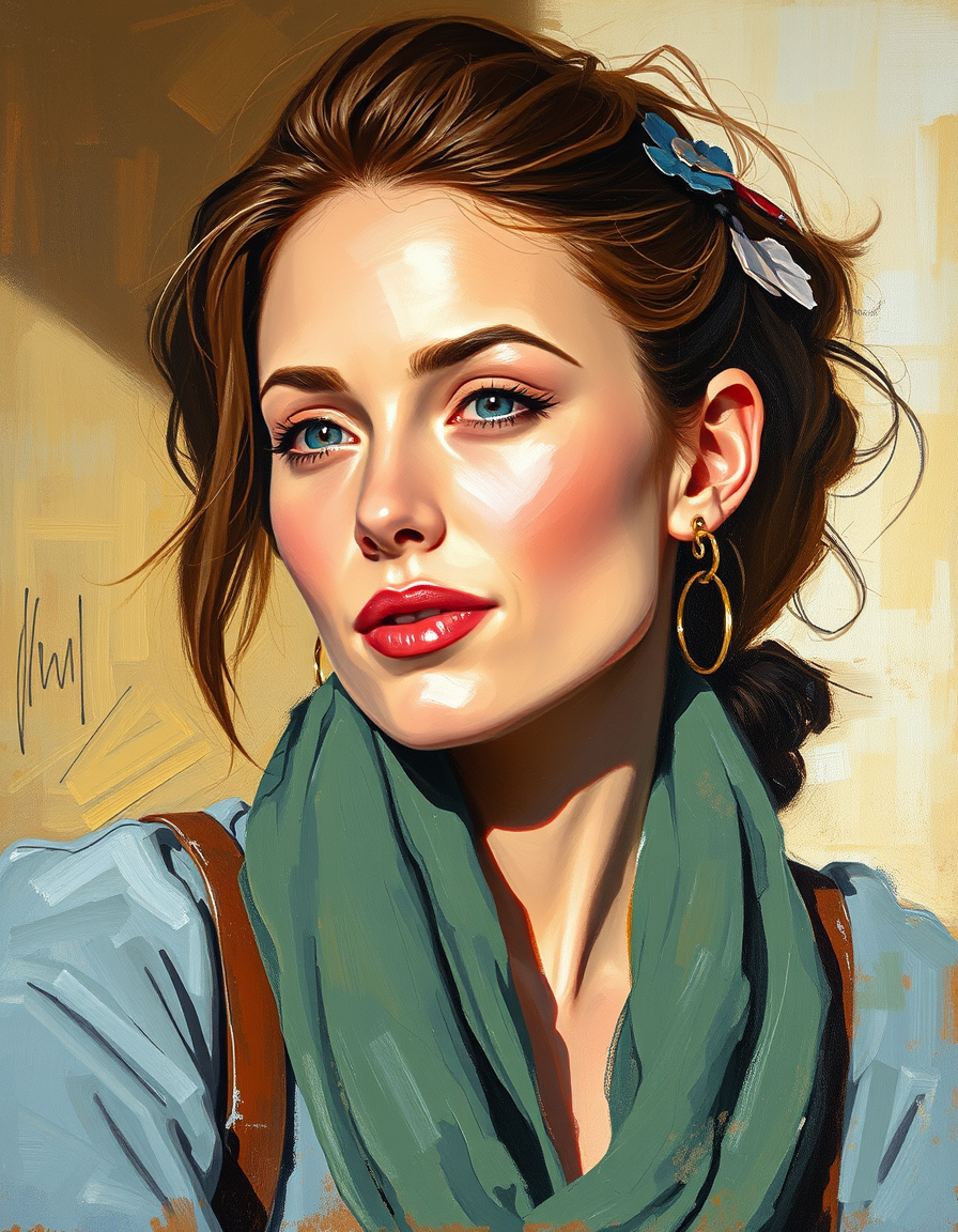 Turn Photo Into Paintings idea: painting from the photo, expressive brushwork, painterly rendering, a portrait of a woman in oil paint with loose impressionist brushwork and warm aft