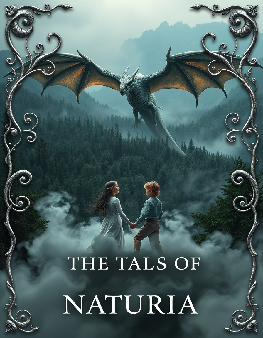 Book Covers idea: book cover composition, vertical 2:3 format, title-ready negative space at top, evocative subject, Create a book cover that have silver swirly ivy nat