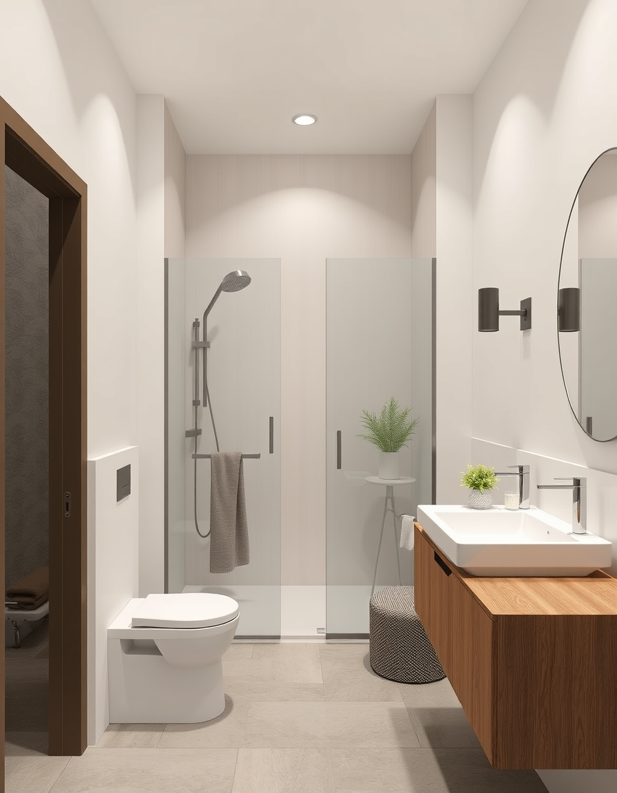 Interior Design idea: AI interior design, cohesive furniture layout decor and lighting, photorealistic interior render, Alors une salle de bain de 4 mètre carré. Couleur iv