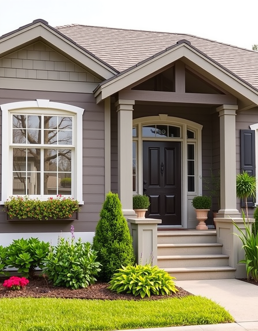 Exterior Paint idea: home exterior paint visualization, preserve architecture and landscaping, recolor siding trim and front door, Pintar fachada casa comercial , realisti
