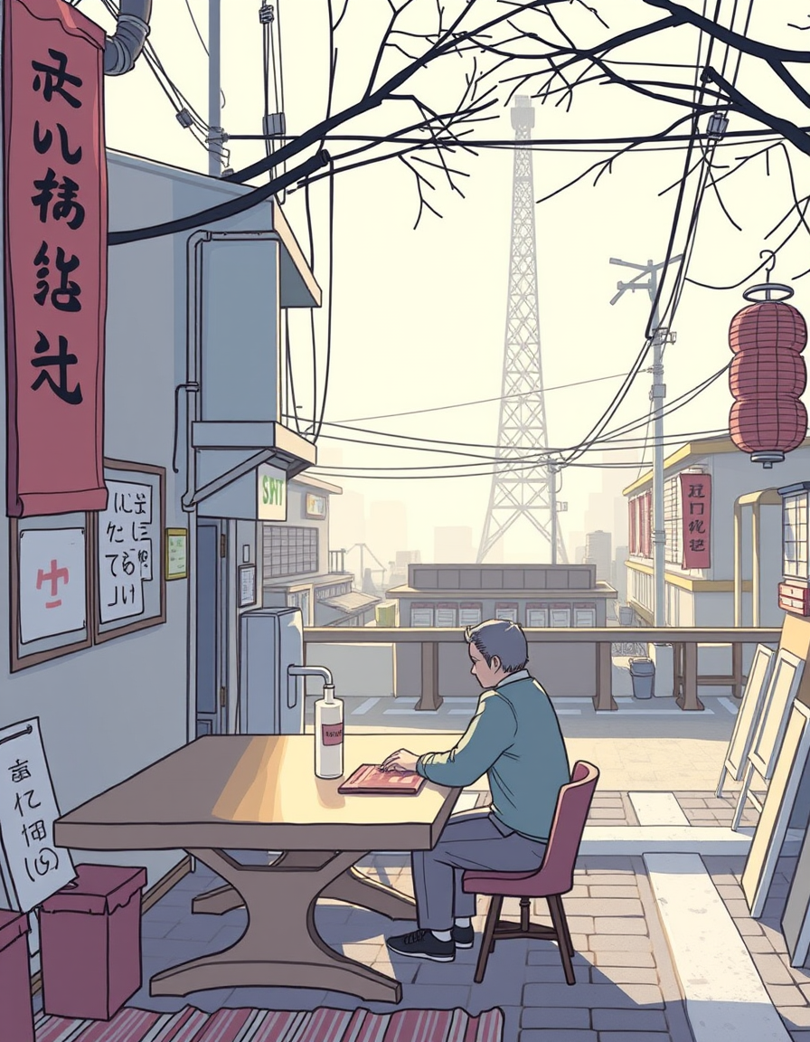 Main painting studio: 幅8m、奥行き4m、横と奥に壁を設置し、前面はオープン構造とし、前面から2mの庇を備える建造物を作成してください