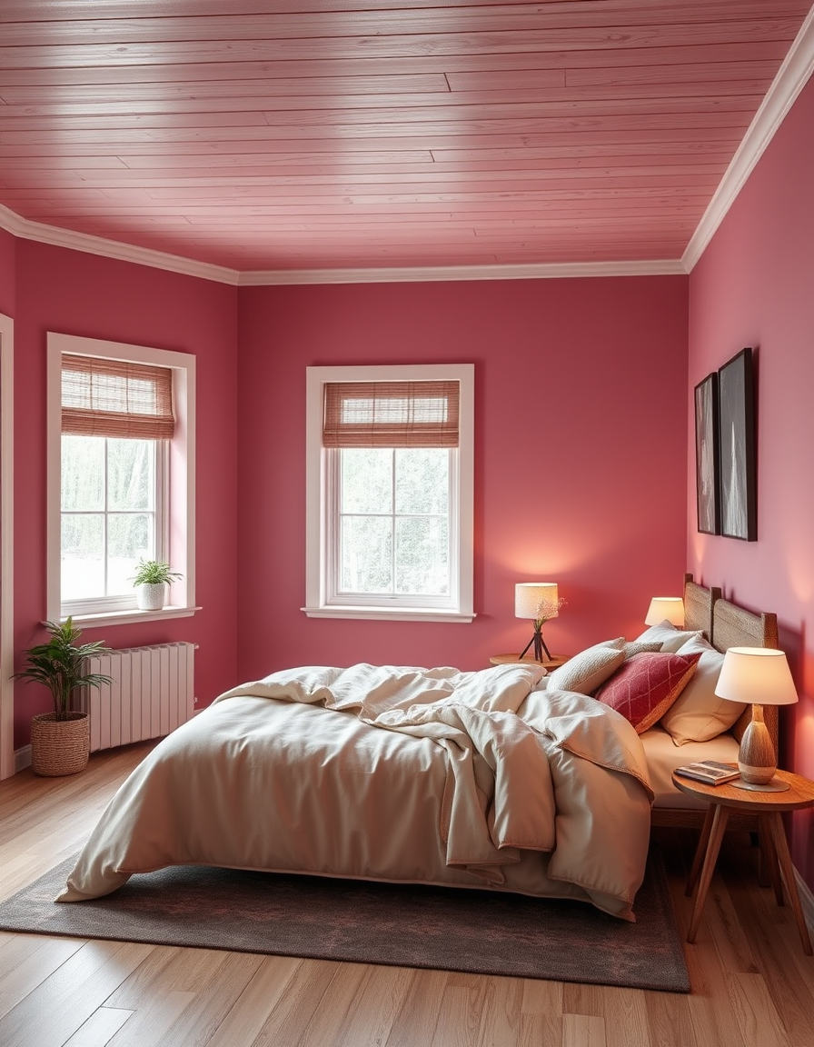 Paint Color idea: room repainted in a new wall color from the photo, accurate paint finish, photorealistic interior render, 4 wall cabin measures 4 metres x 4 metres , 
