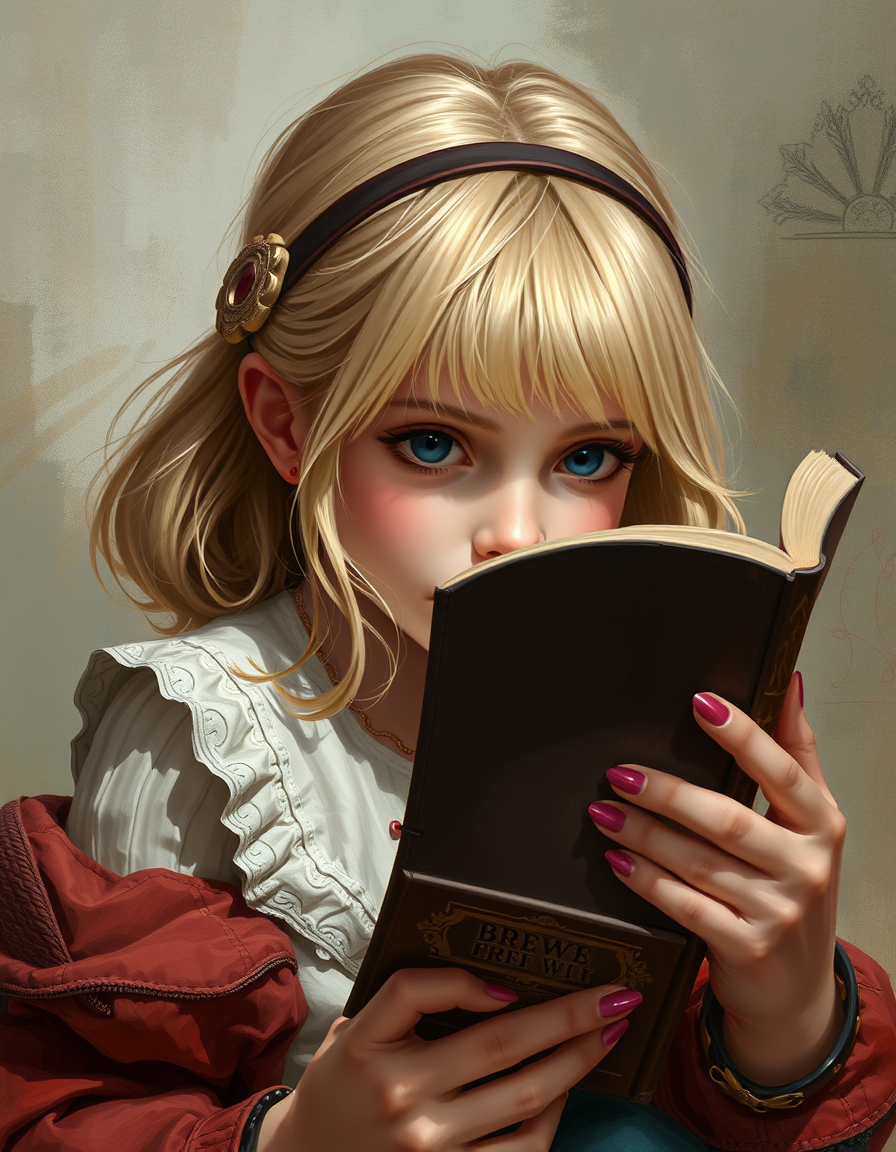 Book Covers idea: cover-ready concept art organized around genre, focal point, and title-safe space, deliberate composition, A YOUNG BLOND GIRL HIDDING WHAT SHE IS READ