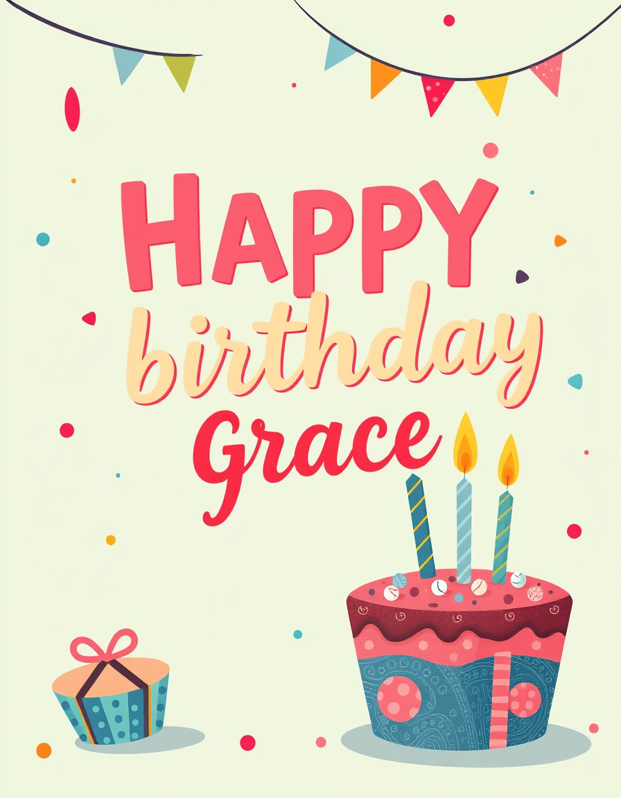 Birthday Cards idea: birthday card design, cheerful festive artwork, space for greeting, Happy birthday grace! You know what bro, i just wanna say, it's your birthday, and