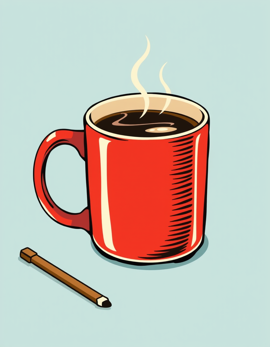Main painting studio: draw coffee, mug, in retro style and colors.