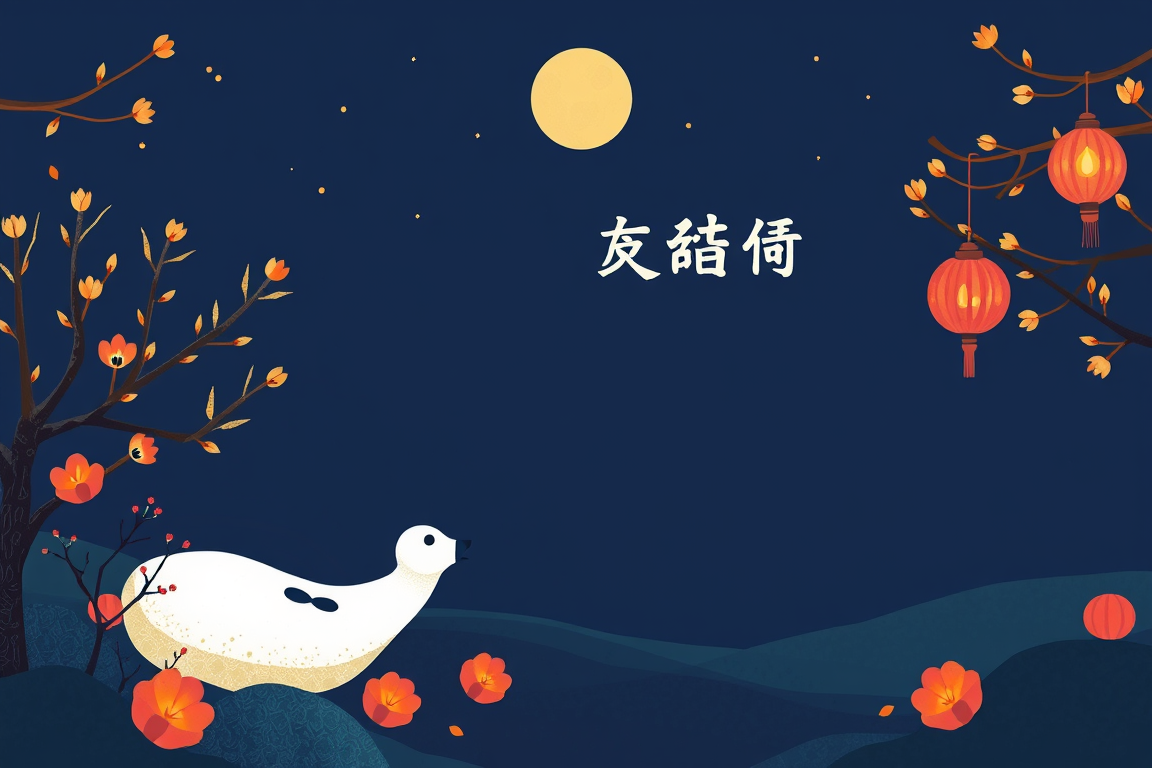 Greeting Cards idea: greeting card design, warm illustration, space for message, 中秋節 月亮 玉兔 月餅 , printable greeting card