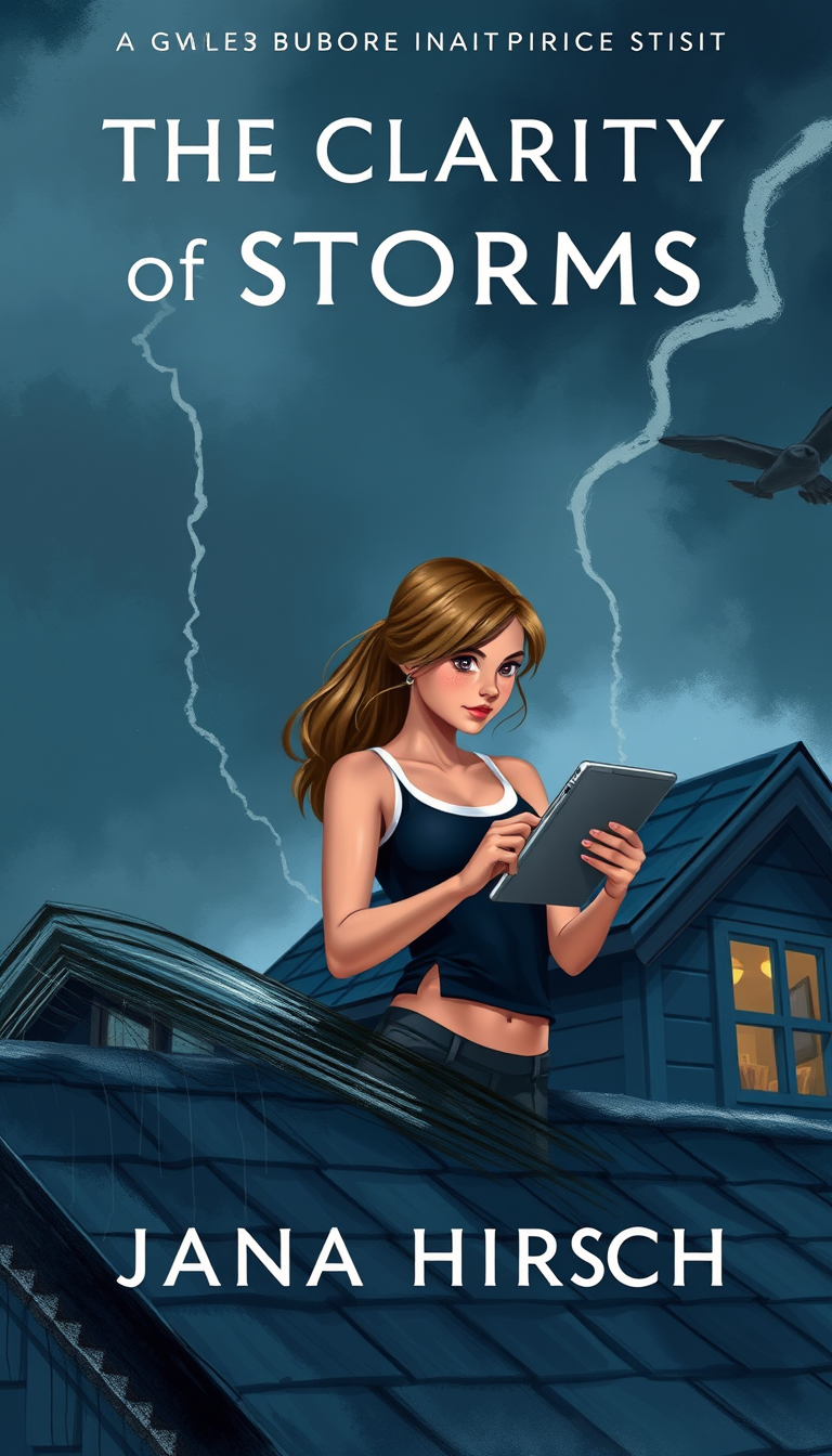Book Covers idea: cover-ready concept art organized around genre, focal point, and title-safe space, deliberate composition, Book cover titled "The Clarity of Storms" b