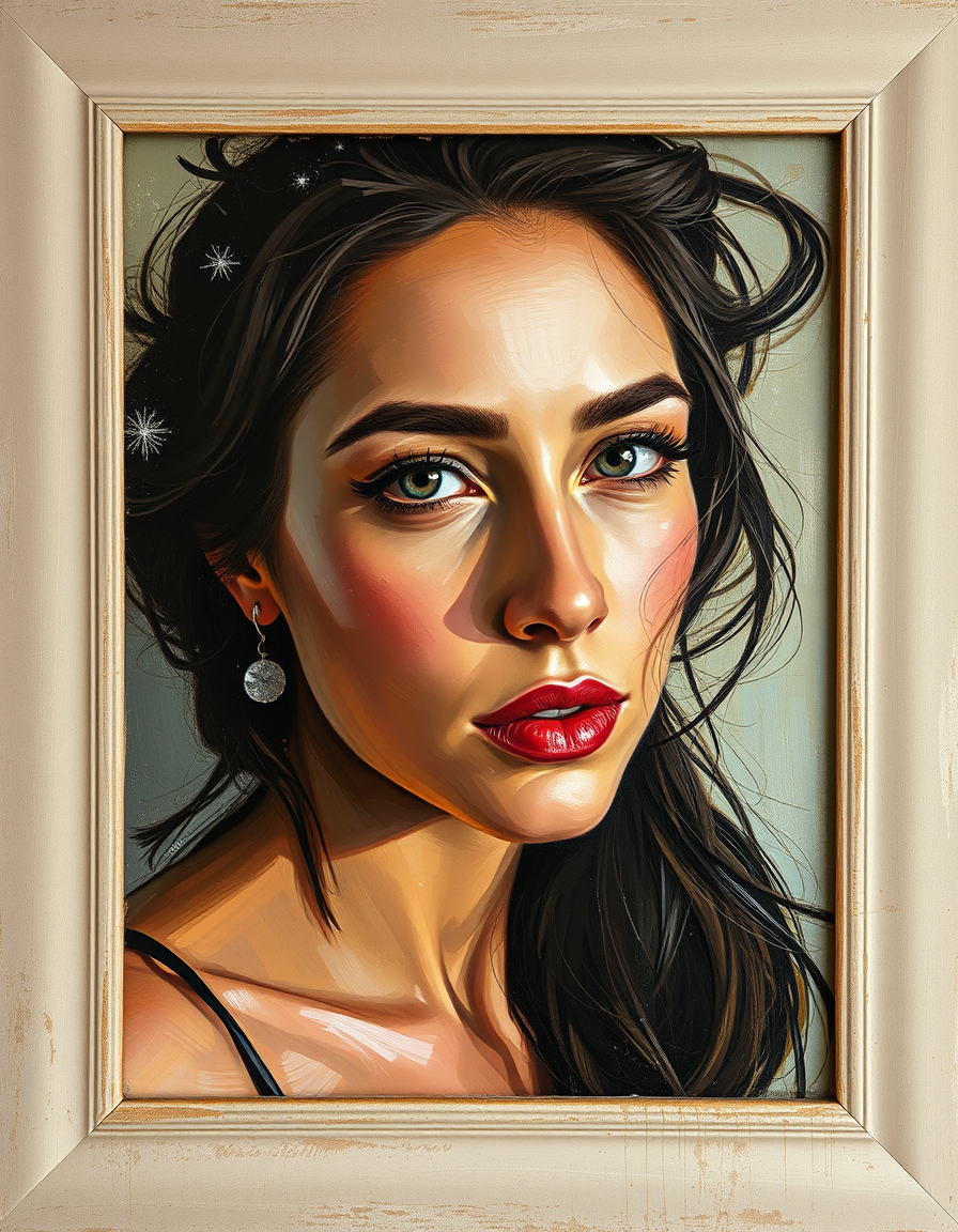 Turn Photo Into Paintings idea: painting from the photo, expressive brushwork, painterly rendering, un retrato de mujer al óleo con pinceladas impresionistas sueltas y luz cálida de
