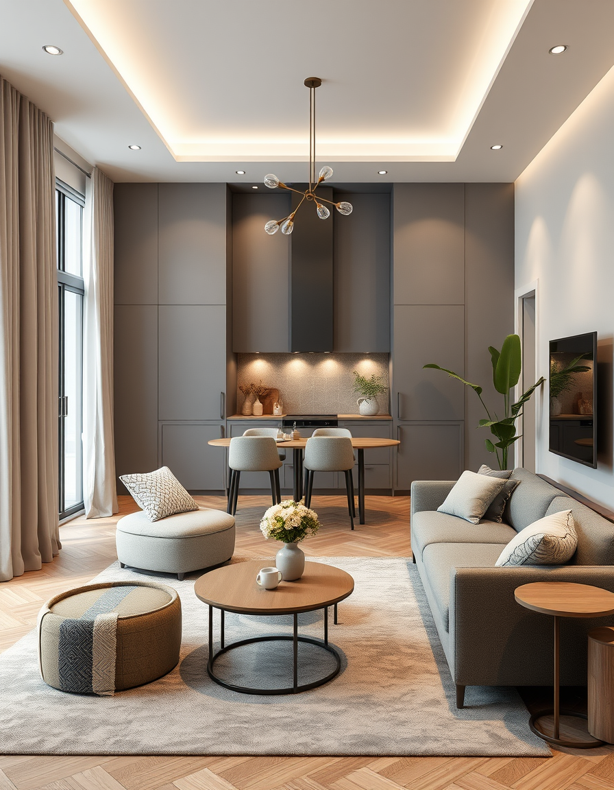 Interior Design idea: AI interior design, cohesive furniture layout decor and lighting, photorealistic interior render, Je voudrait changer le canapé faire un coin cafe dan