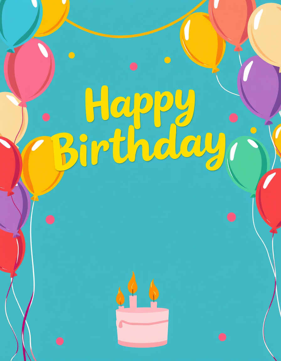Birthday Card idea created from the prompt: birthday card design, cheerful festive artwork, space for greeting, happy birthday card with either balloons not filled in/no color or candl