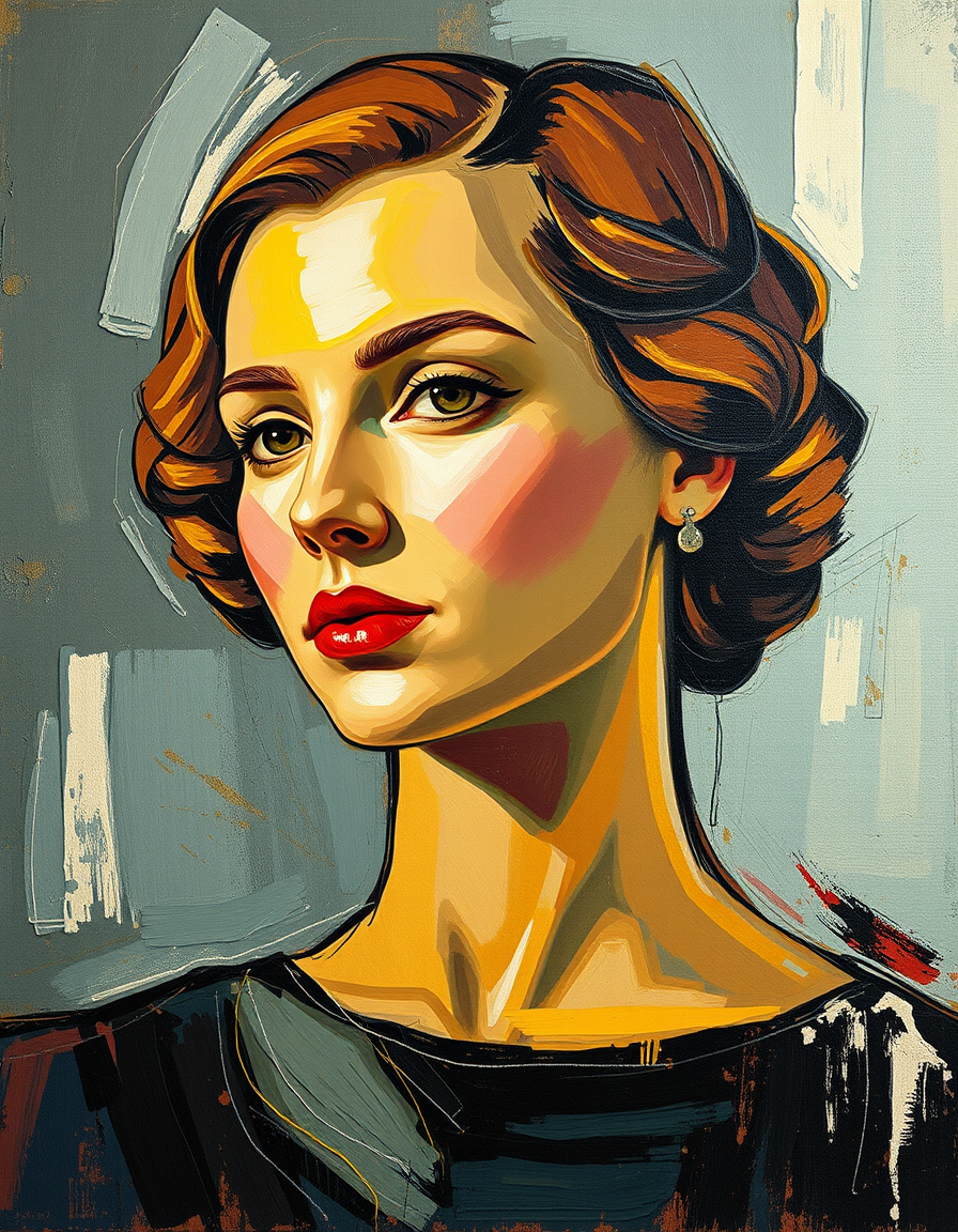 Photo To Oil Painting idea created from the prompt: a photo repainted with layered color, directional strokes, and canvas texture, deliberate composition, 1930s abstract woman , polished paint