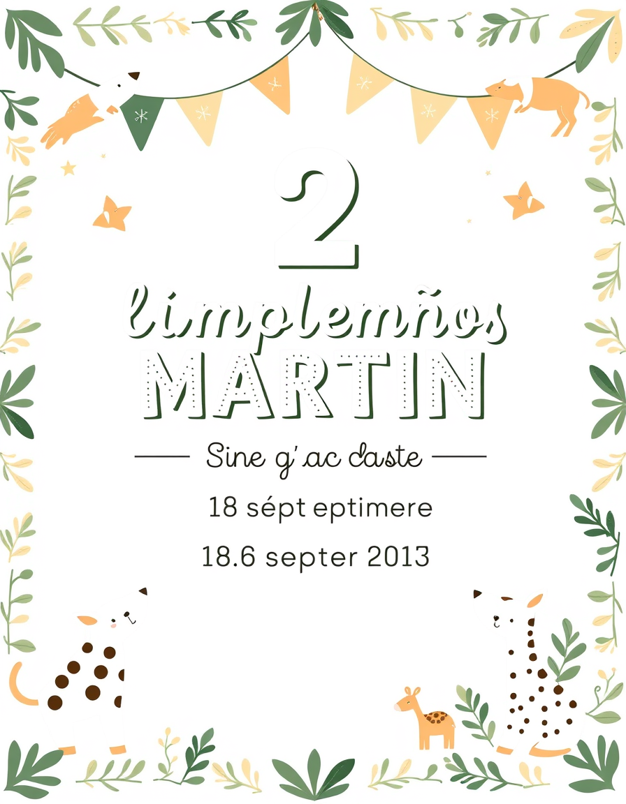 Invitation idea: party invitation design, festive layout, decorative border, space for event details, Invitacion al 2 cumpleaños de Martín, en su casa,el 18 de septiem