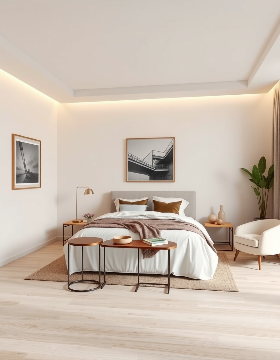 Virtual Staging idea: virtually staged empty room from the photo, tasteful furniture and decor added, photorealistic interior render, une chambre principale vide meublée av