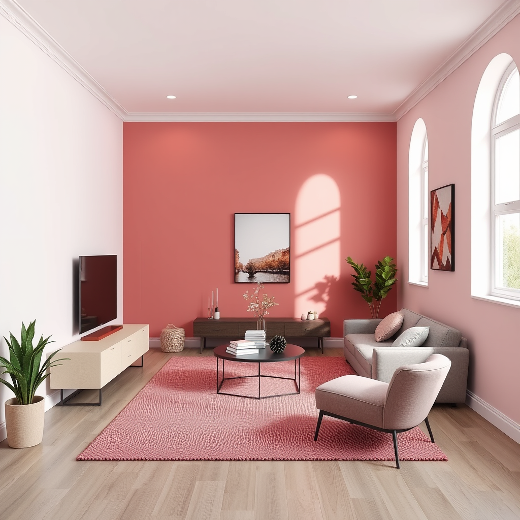 Room Paint idea: room paint visualization, preserve furniture layout and lighting, change wall color only, Need a rectangle room with length 450cm and 400cm both walls