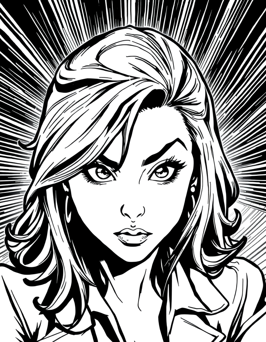 Comic Art idea: comic art, bold ink lines, halftone shading, dynamic composition, Una chica guapa está indecisa , graphic novel illustration, comic panel ready