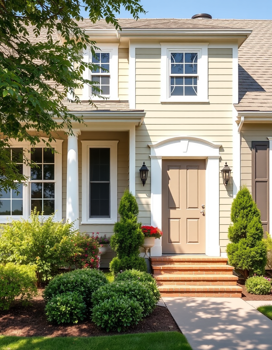 Exterior Paint idea: home exterior paint visualization, preserve architecture and landscaping, recolor siding trim and front door, Je cherche une couleur qui rappelle le v