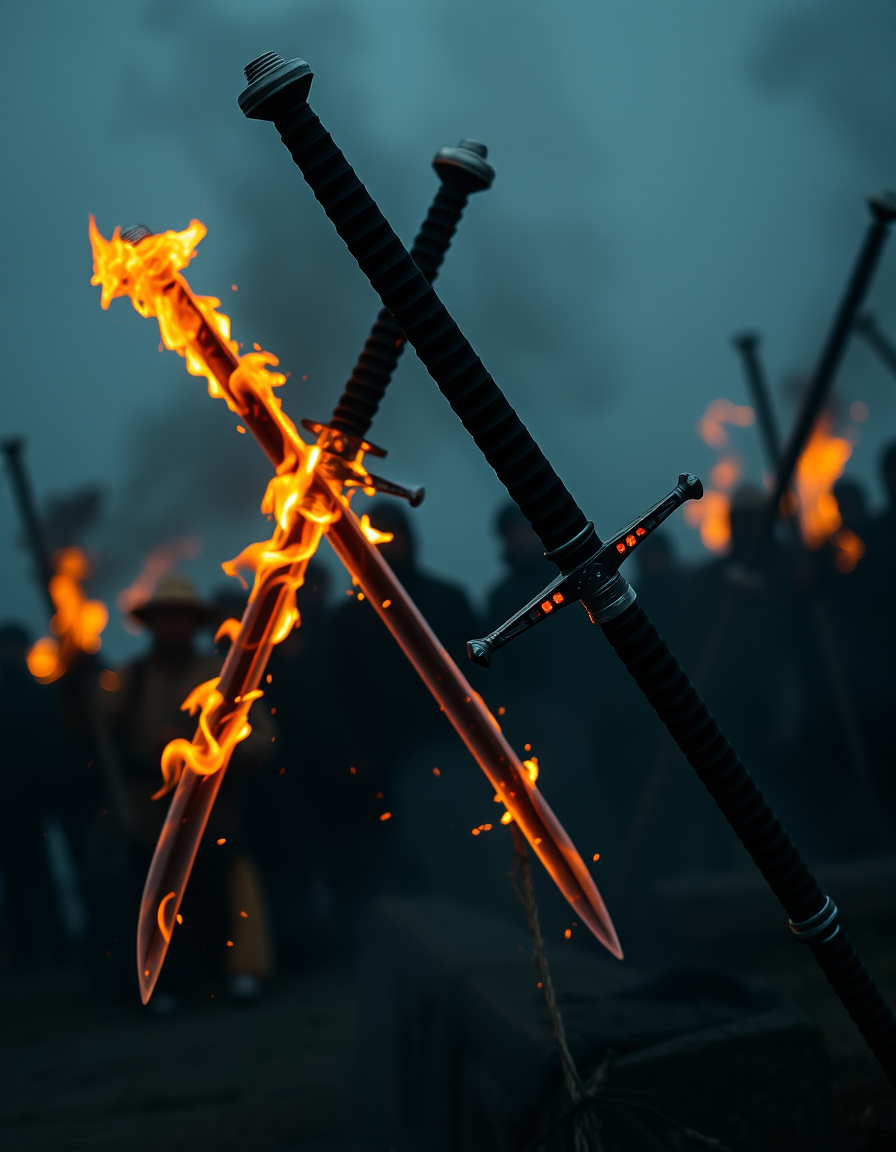 Main painting studio: Dimuscuss swords on fire