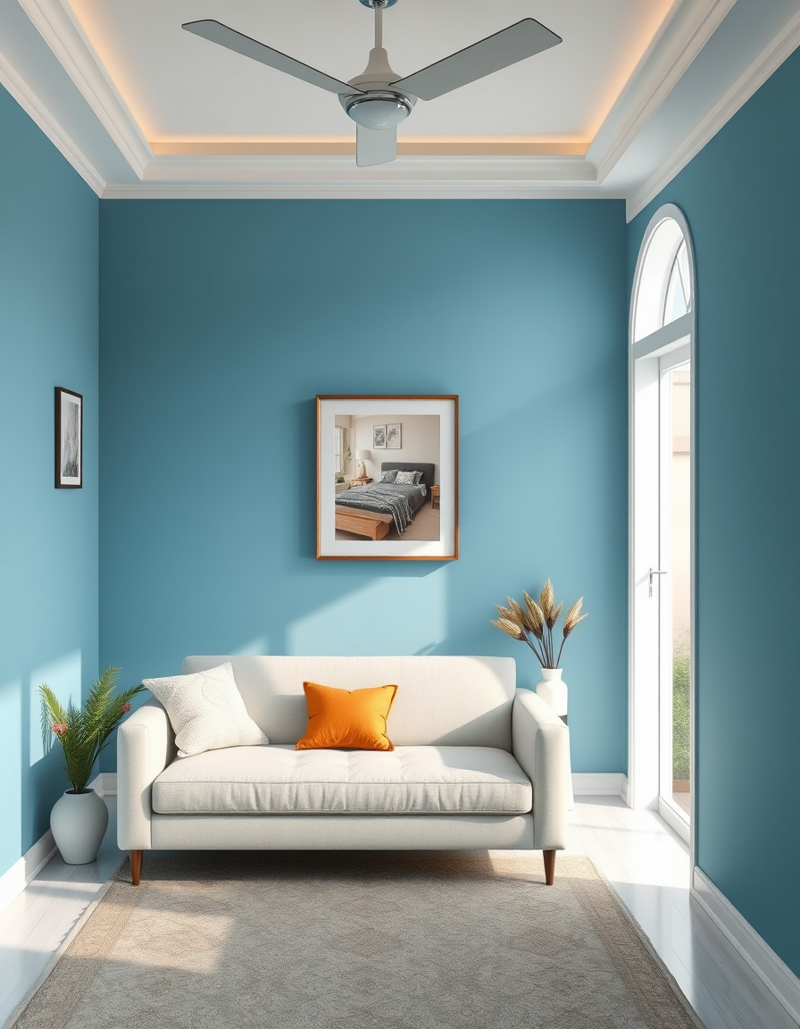 Paint Color idea: room repainted in a new wall color from the photo, accurate paint finish, photorealistic interior render, bungalow house exterior , paint color visual