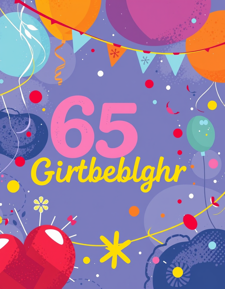 Birthday Cards idea: birthday card design, cheerful festive artwork, space for greeting, Erstelle mir eine Geburtstagskarte für einen ehemaligen Arbeitskollegen zum 65. Ge