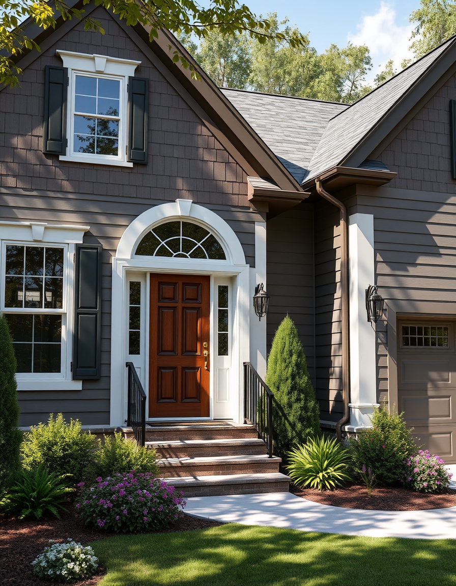 Exterior Paint idea: home exterior paint visualization, preserve architecture and landscaping, recolor siding trim and front door, show me bardominium 35'x95' , realistic