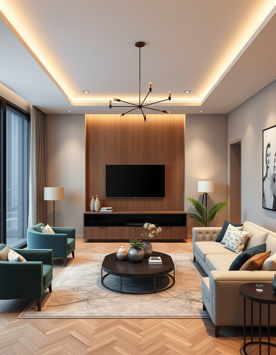 Interior Design idea: AI interior design, cohesive furniture layout decor and lighting, photorealistic interior render, living room , interior design visualization