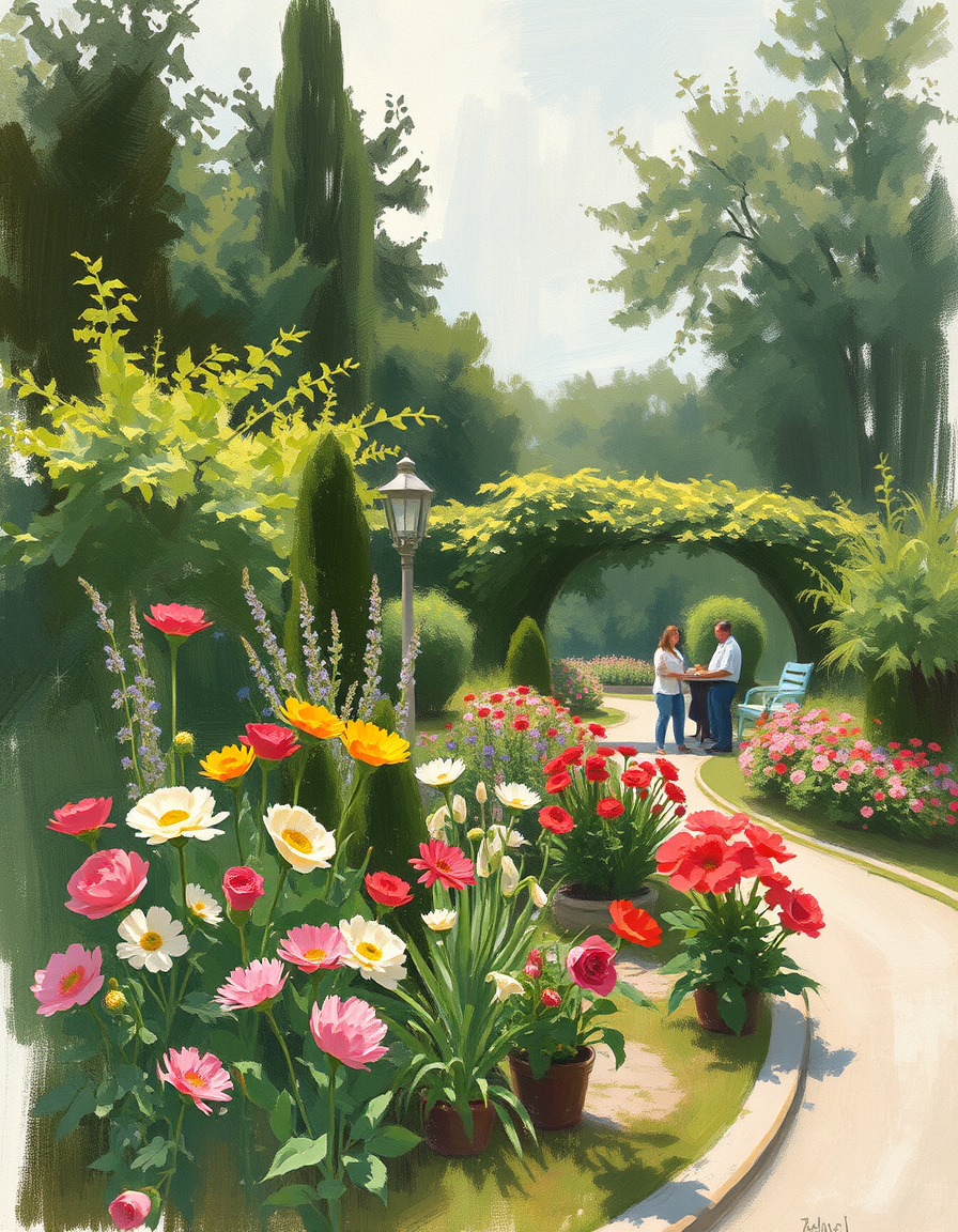 Turn Photo Into Paintings idea: a source photo redrawn with visible physical brushwork, deliberate composition, a garden photo in loose impressionist strokes , polished painting, coh