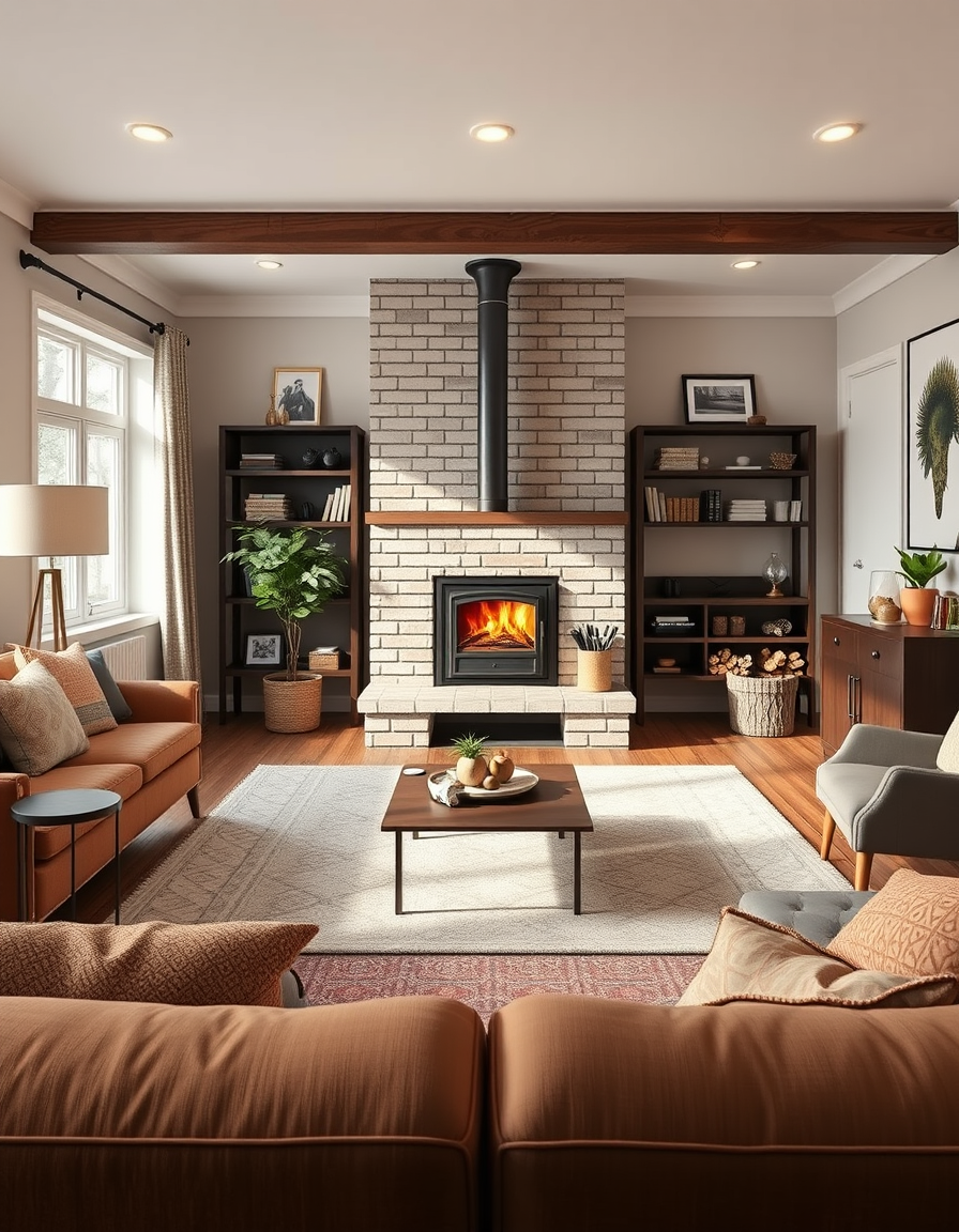 Room Design idea: AI room design, full room layout furniture and lighting, photorealistic interior render, I want to swap my current Malm Firedrum 3 with a Hearthstone 
