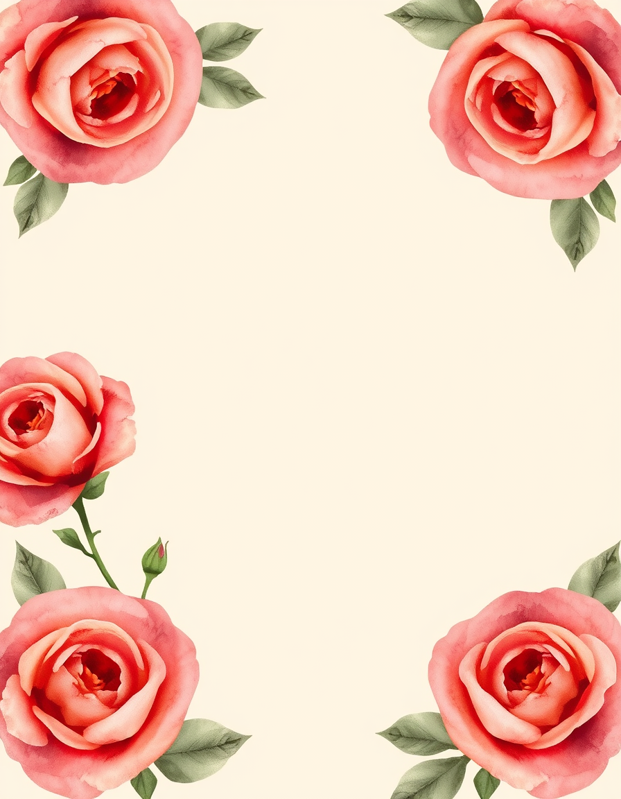 Greeting Cards idea: greeting card design, warm illustration, space for message, hand-painted watercolor roses with a warm cream background and space for a message , print