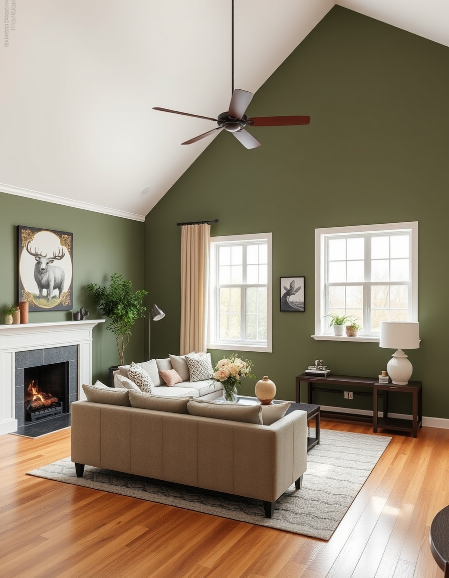 Paint Color idea: room repainted in a new wall color from the photo, accurate paint finish, photorealistic interior render, I need a living room with Sherwin-Williams K