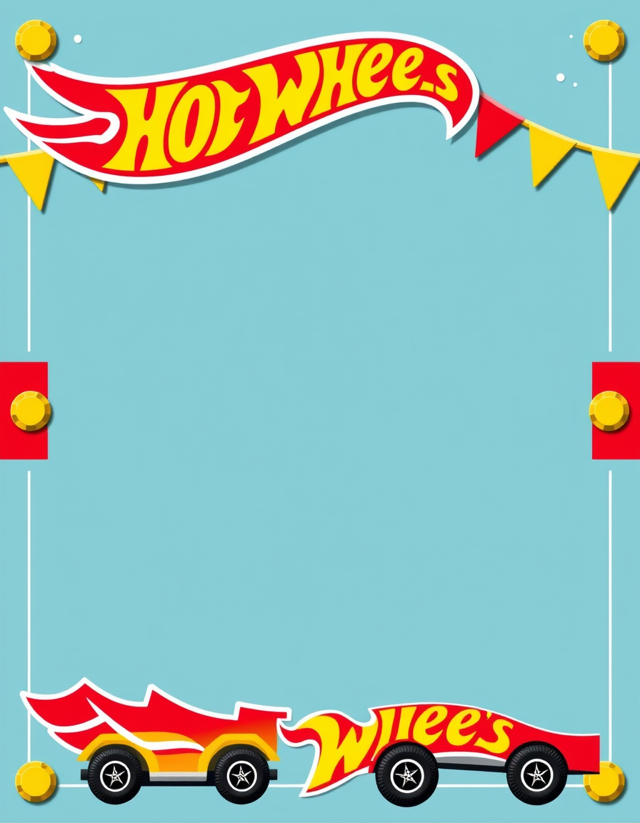 Invitation idea: party invitation design, festive layout, decorative border, space for event details, klocki lego i hot wheels , printable invitation