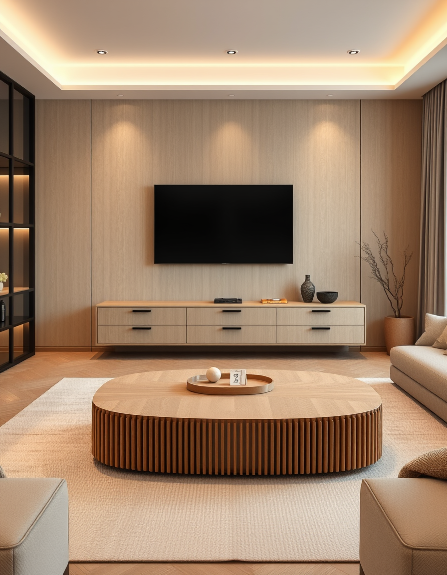 Interior Design idea: AI interior design, cohesive furniture layout decor and lighting, photorealistic interior render, Photorealistic 3D render, warm minimalist Japandi li