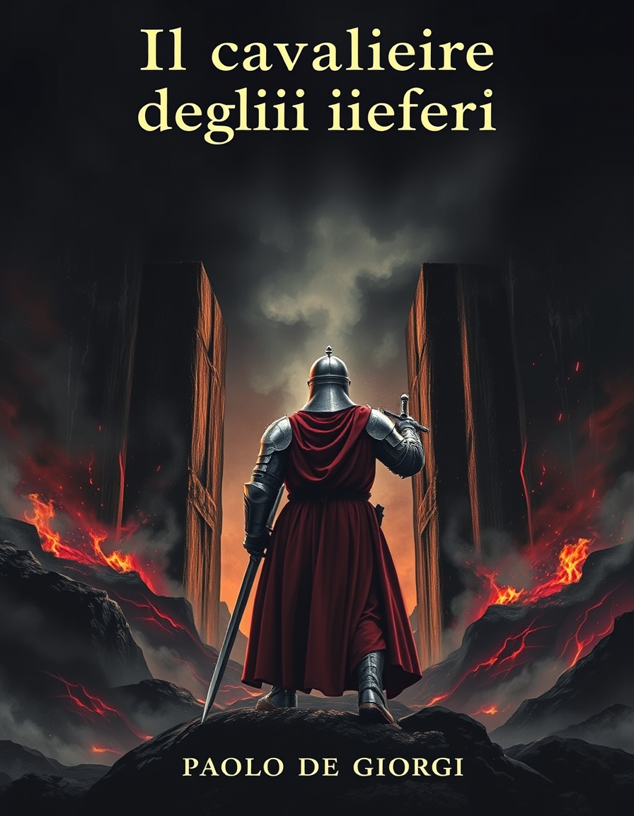 Book Covers idea: book cover composition, vertical 2:3 format, title-ready negative space at top, evocative subject, copertina per un libro, titolo "Il cavaliere degli