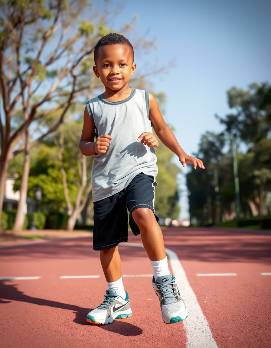 Main painting studio: Seven year old Deuce Tatum wearing his new low top Nike Shox running shoes without socks.