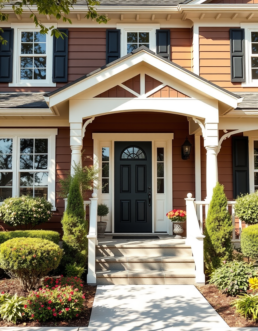 Exterior Paint idea: home exterior paint visualization, preserve architecture and landscaping, recolor siding trim and front door, Cor de telhado , realistic exterior pain