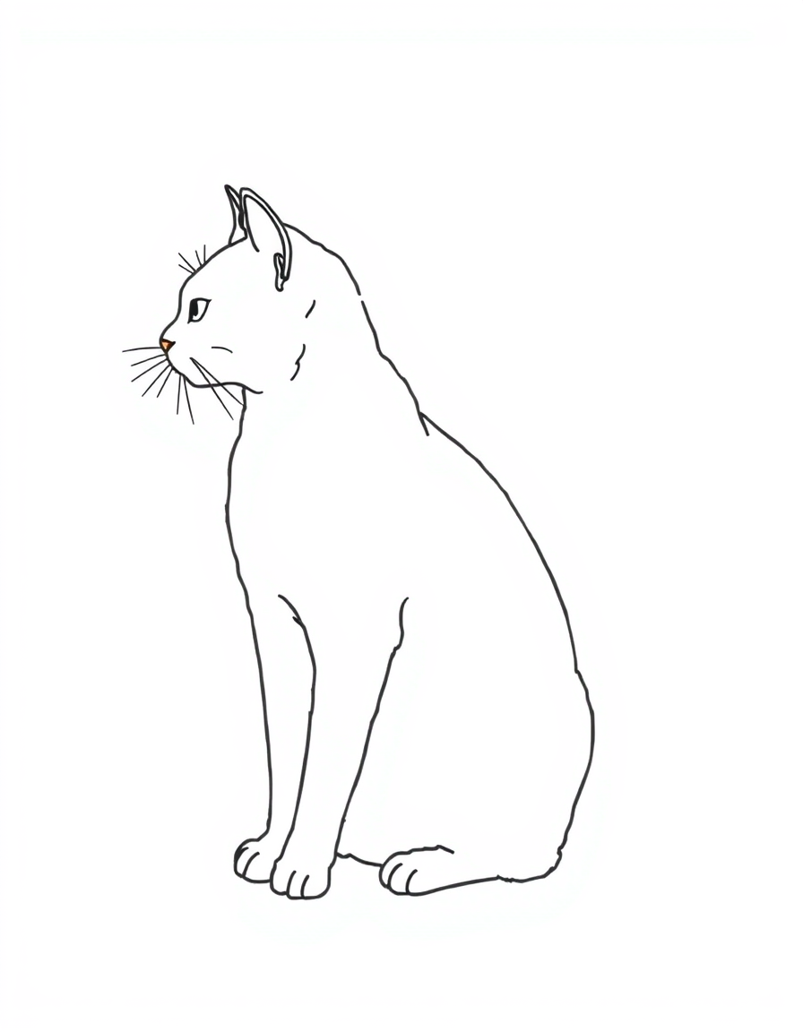 Photo To Outline idea: photo to outline drawing, clean contour lines, minimal shading, preserve subject silhouette, A cat photo converted to a clean black outline, white bac