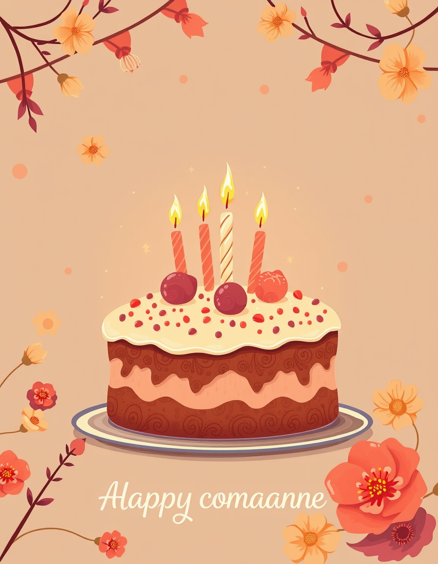 Greeting Cards idea: greeting card design, warm illustration, space for message, torta di compleanno con 38 candeline , printable greeting card