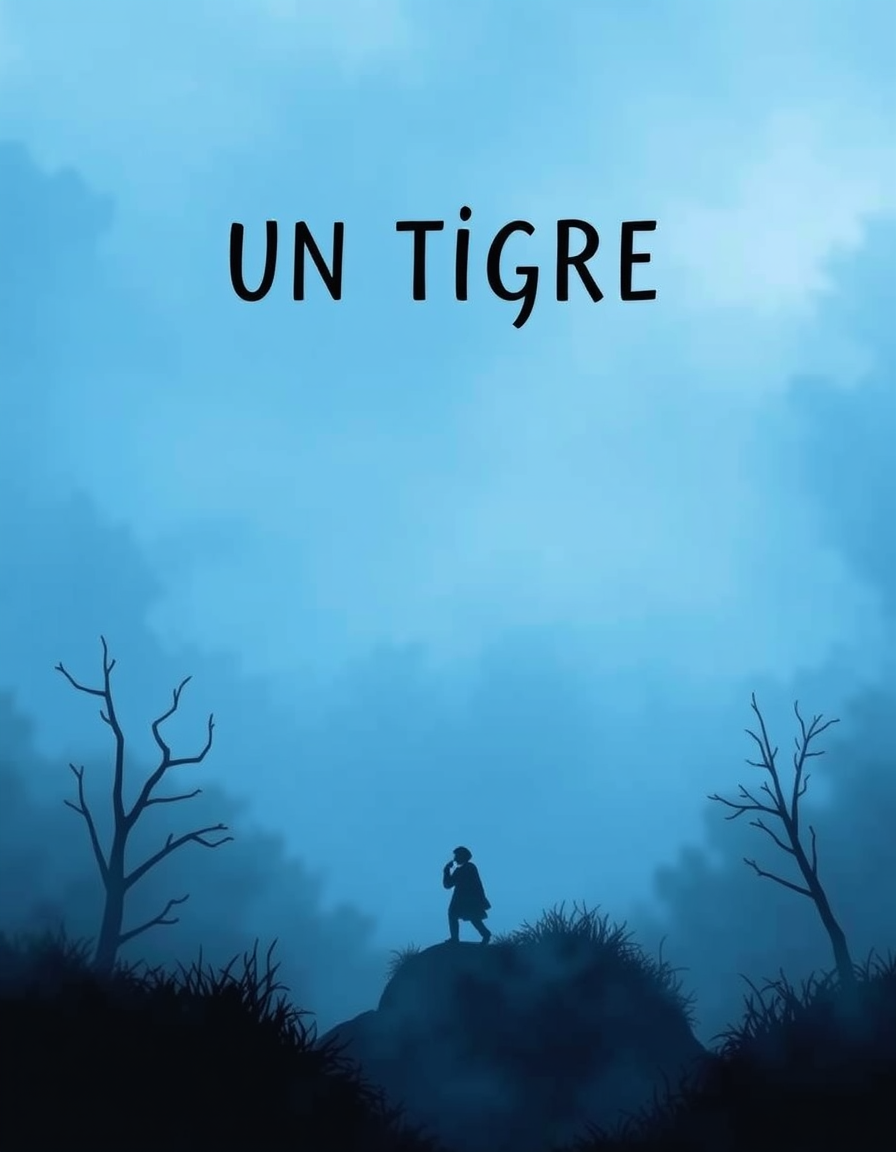 Book Covers idea: book cover composition, vertical 2:3 format, title-ready negative space at top, evocative subject, un tigre bebé azul , print-ready book cover, genre-