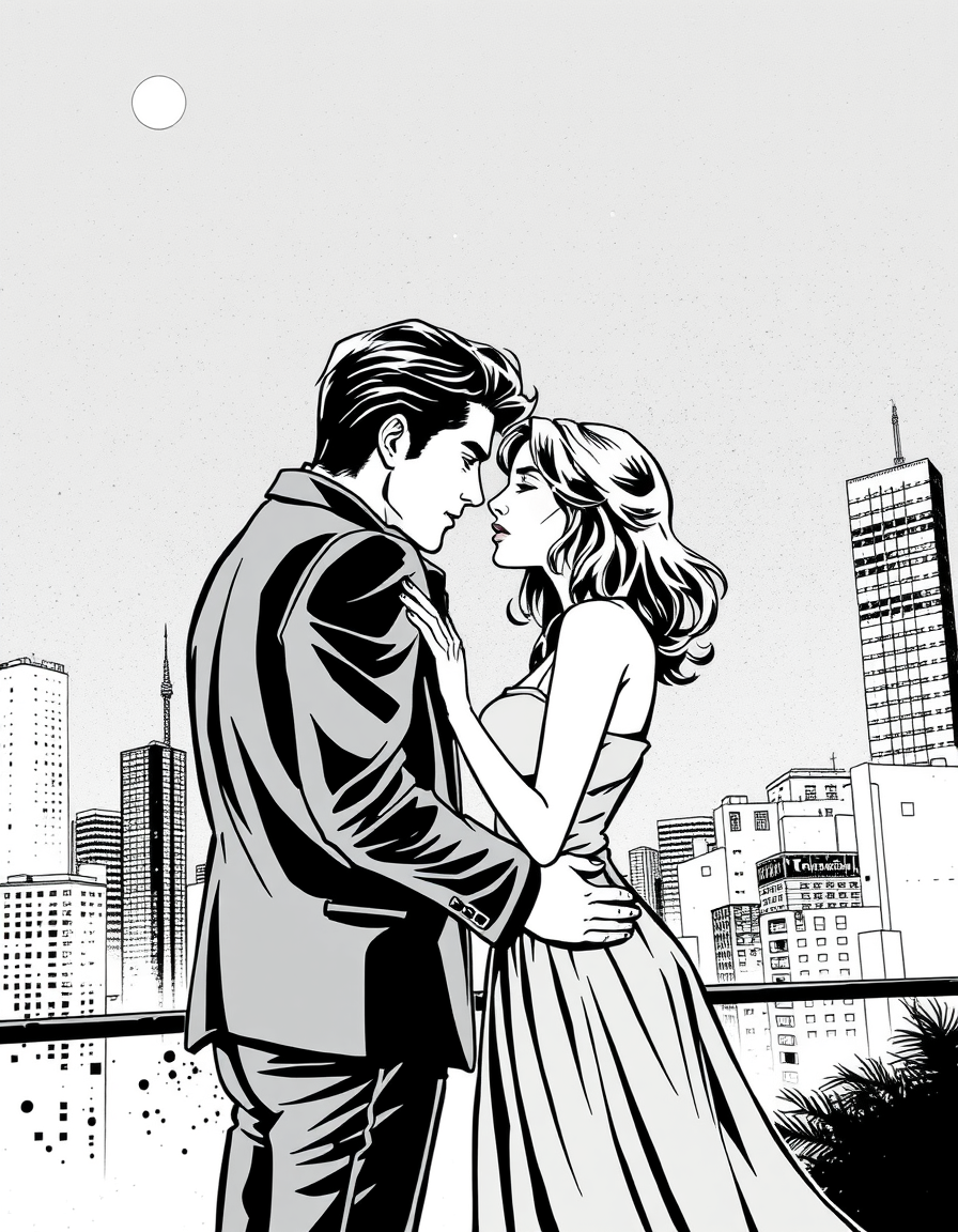 Comic Art idea: comic art, bold ink lines, halftone shading, dynamic composition, un grafico estilo comic estilo tierno como sobre un apareja que esta muy ocupada per